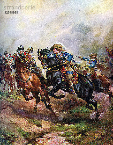 Prinz Ruperts Kavallerie beim Angriff auf Edgehill im Jahr 1642  um 1920. Künstler: Henry A. Payne
