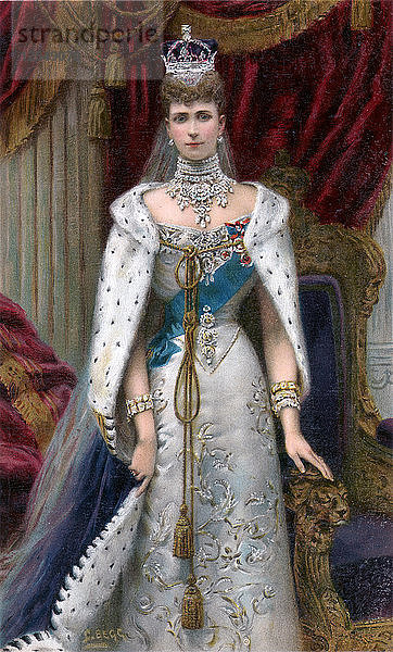 Königin Alexandra in vollem Krönungsornat  1902. Künstler: Unbekannt
