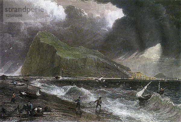 Der Felsen von Gibraltar  von der Seite der Bucht aus gesehen  20. Jahrhundert. Künstler: Unbekannt