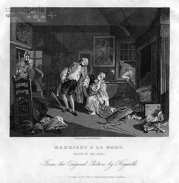 Tod des Grafen  Tafel V von Marriage a la mode  1833. Künstler: TE Nicholson