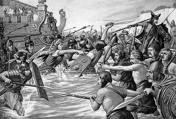 Die Landung von Julius Cäsar in Britannien  55 v. Chr.  (um 1920) Künstler: Richard Caton Woodville II