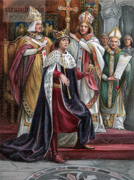 Die Krönung von Edward I.  Westminster  19. August 1274  (1902). Künstler: Unbekannt