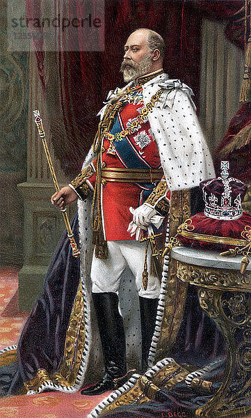 Edward VII. in vollem Krönungsornat  1902. Künstler: Unbekannt
