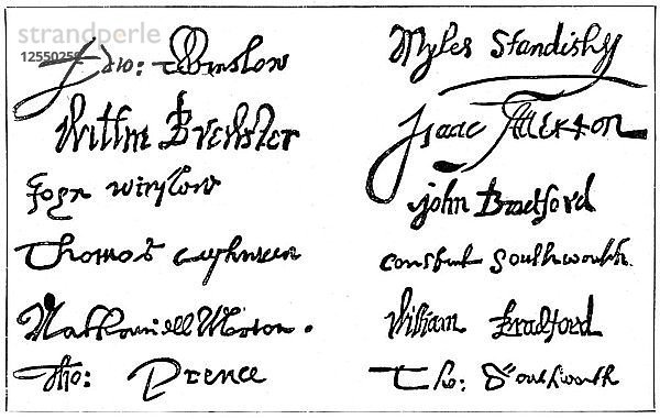 Unterschriften der Pilgerväter  1620er Jahre  (um 1920). Künstler: Unbekannt