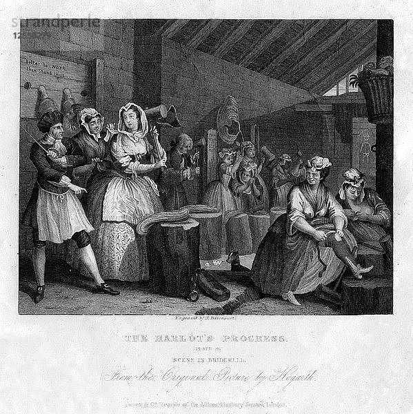 In Bridewell beim Hanfschlagen  Tafel IV von The Harlots Progress  1833  Künstler: S. Davenport