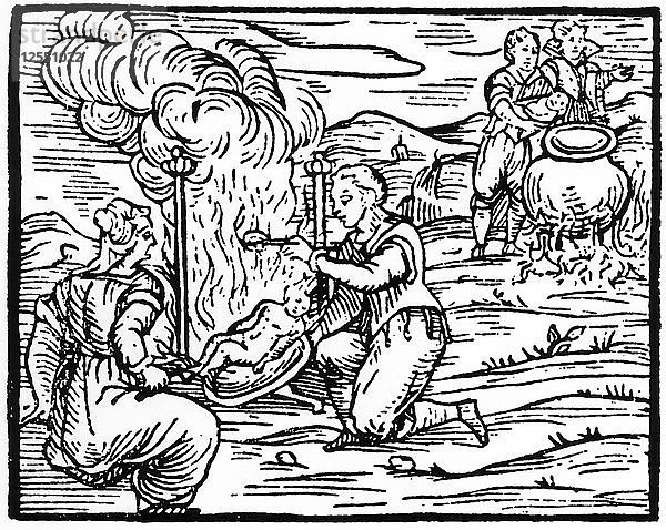 Hexen rösten und kochen Säuglinge  1608 (19. Jahrhundert). Künstler: Unbekannt