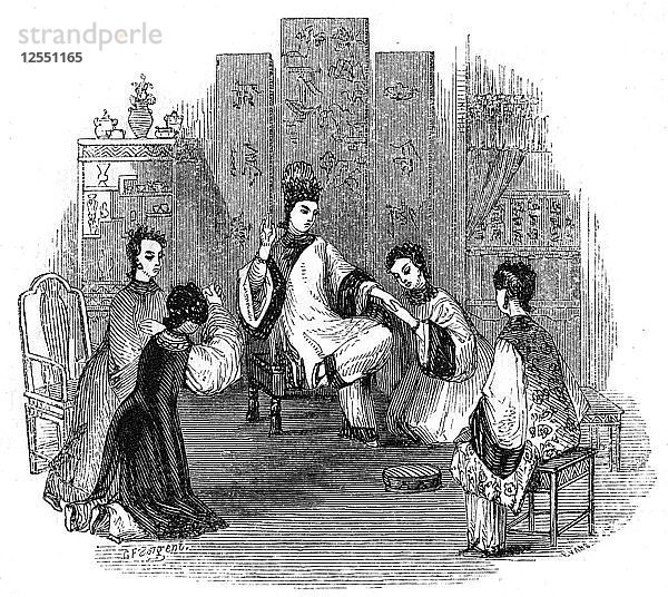 Chinesische Jungfrauen weinen mit einer Braut  1847. Künstler: Evans