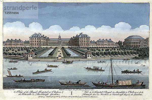 Blick auf das Royal Hospital in Chelsea und die Rotunde in den Ranelagh Gardens  London  1751. Künstler: Thomas Bowles