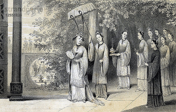 Die Kaiserin und ihr Gefolge auf dem Weg vom Maulbeerhain zum Tempel  1847  Künstler: JW Giles