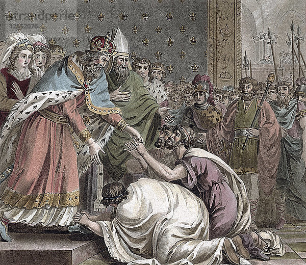 Karl der Große empfängt die Gesandten des Kaisers des Ostens  1789. Künstler: Jean Baptiste Morret