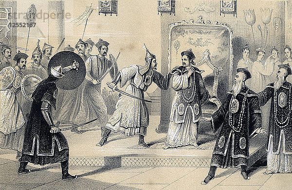 Der Kaiser Weit-Soong und sein Hofstaat  gefangen genommen von den Tataren  1847. Künstler: JW Giles