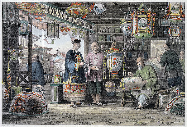 Ausstellungsraum eines Laternenhändlers in Peking  China  1843. Künstler: Thomas Allom