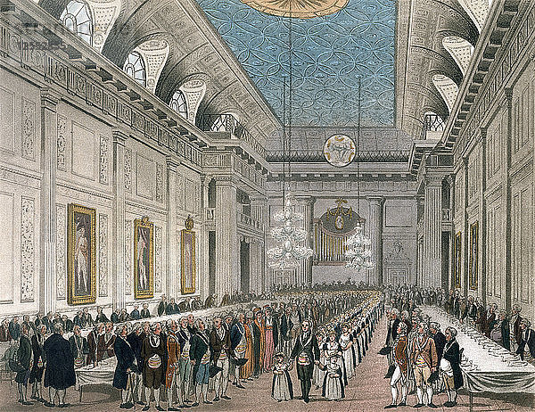Prozession in der Freemasons Hall  Queen Street  London  um 1780-1812. Künstler: Joseph Constantine Stadler