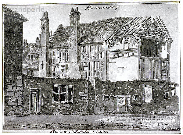 Überreste von Thomas Popes Haus  Mill Lane  Bermondsey  London  1808. Künstler: John Chessell Buckler