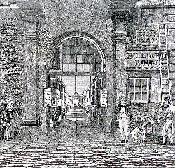 Westeingang zum Exeter Change  Westminster  London  1829 Künstler: Anon