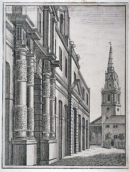Teil der Kings Mews mit der Kirche St. Martin-in-the-Fields  Westminster  London  um 1750. Künstler: Anon