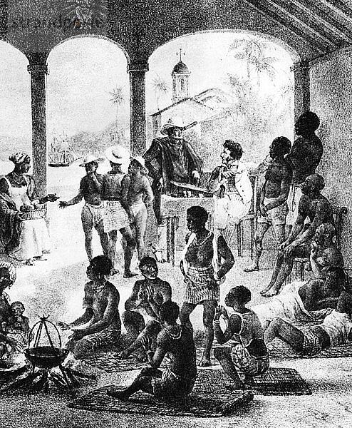 Ein Sklavenmarkt in Martinique  Anfang des 19. Jahrhunderts. Künstler: Unbekannt