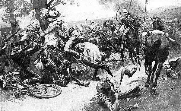 Französische Kavallerie greift deutsche Truppen an  Erster Weltkrieg  1914. Künstler: Unbekannt