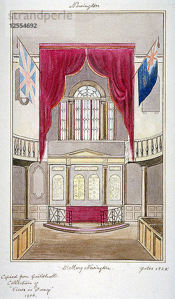 Innenraum der Kirche St. Mary Newington  Newington Butts  Southwark  London  1825. Künstler: Anon