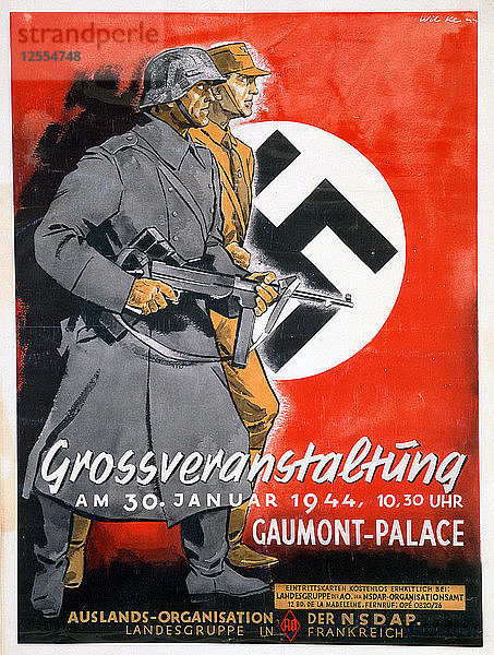 NSDAP-Plakat für ein Treffen im Gaumont-Palast  Frankreich  30. Januar 1944. Künstler: Unbekannt