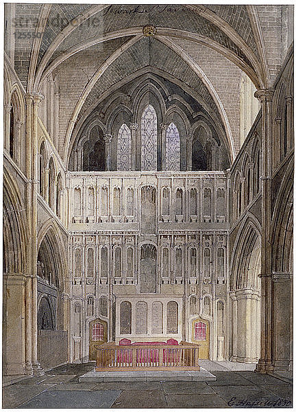 Innenansicht mit Blick auf den Altar  St Saviours Church  Southwark  London  1830. Künstler: Edward Hassell