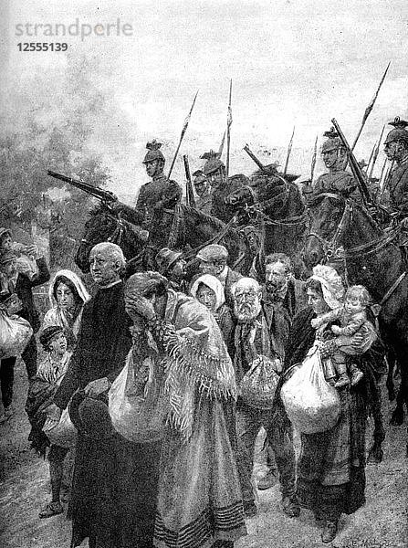 Vertreibung der zivilen Einwohner von Löwen  Brüssel  1914. Künstler: Unbekannt