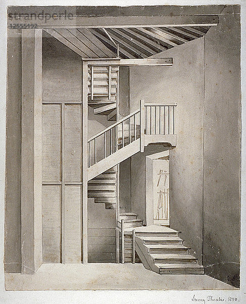 Innenansicht des Treppenhauses im Surrey Theatre in der Blackfriars Road  Southwark  London  1810. Künstler: Clarkson Stanfield