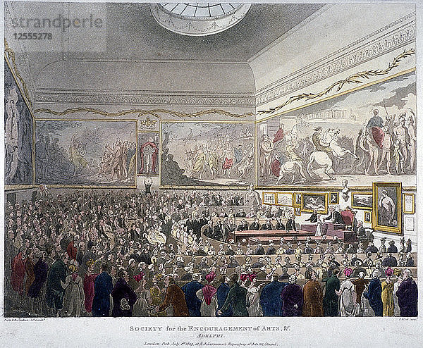 Sitzung der Society of Arts in den Adelphi Buildings  Westminster  London  1809. Künstler: J. Bluck