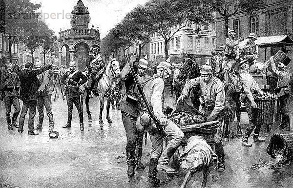 Deutsche Truppen besetzen die Stadt Lüttich in Belgien  Erster Weltkrieg  1914. Künstler: Unbekannt