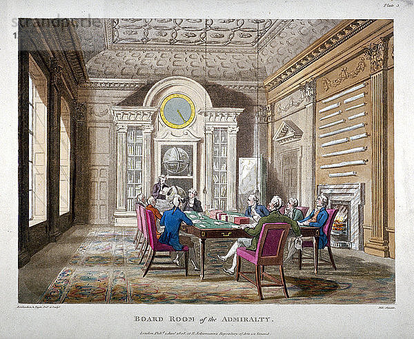 Sitzungssaal der Admiralität mit laufender Sitzung  Whitehall  Westminster  London  1808. Künstler: Augustus Charles Pugin