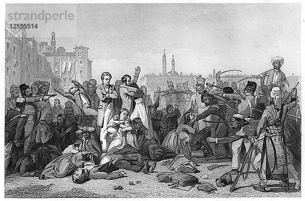 Massaker in Cawnpore  1857  (um 1860). Künstler: Unbekannt