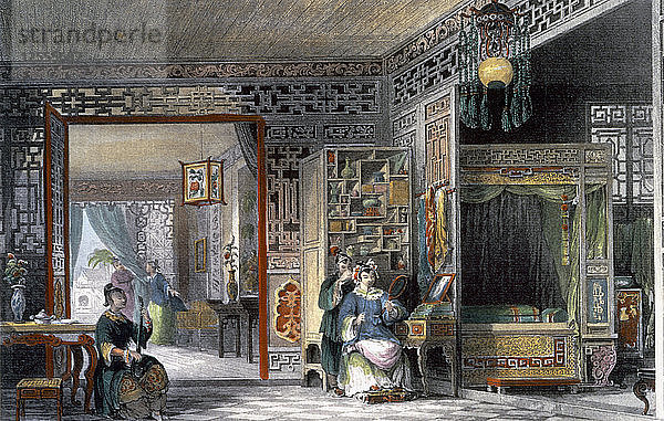Boudoir und Schlafgemach einer Dame von Rang  China  1843. Künstler: Thomas Allom