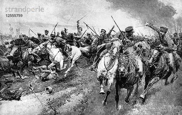 Russische Kosaken greifen die deutsche Armee an  Ostpreußen  Erster Weltkrieg  1914. Künstler: Unbekannt