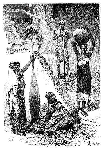 Sudanesische Araber und eine Shilluk-Sklavin  Sudan  1895 Künstler: Ivan Pranishnikoff