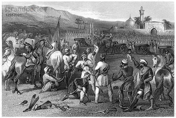 Entwaffnung der 11. irregulären Kavallerie in Berhampore  1857  (um 1860). Künstler: Unbekannt