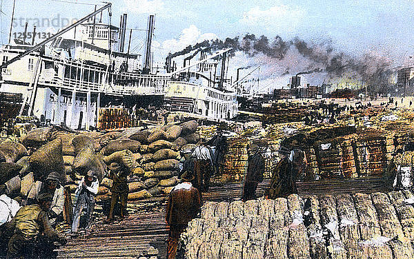 Verladung von Baumwolle auf ein Schiff  Memphis  Tennessee  USA  um 1900. Künstler: Unbekannt