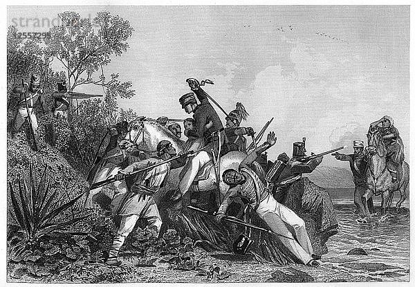 Flüchtige britische Offiziere und ihre Familien werden von Meuterern angegriffen  1857  (um 1860). Künstler: Unbekannt