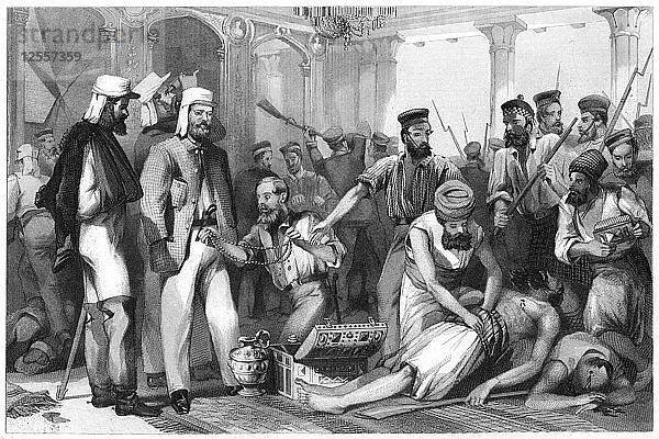 Der Korrespondent der Times beobachtet die Plünderung des Kaiser Bagh  1858  (um 1860). Künstler: Unbekannt