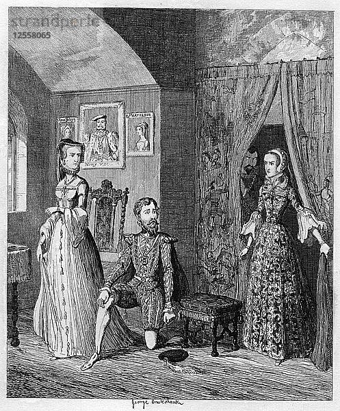 Die überraschte Königin Mary Courtenay und die Prinzessin Elizabeth  1553-1555 (1840). Künstler: George Cruikshank