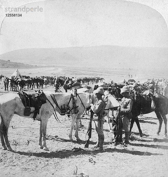 Australian Mounted Rifles nach einem Gefecht am Modder River  Südafrika  12. Januar 1900  Künstler: Underwood & Underwood