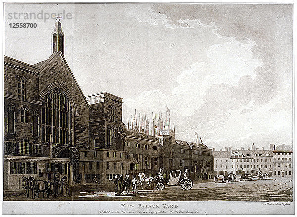 New Palace Yard und der Eingang zur Westminster Hall  London  1782. Künstler: Thomas Malton II