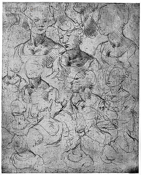 Studien für eine weibliche Figur in halber Länge  15. Jahrhundert(?) (1954). Künstler: Leonardo da Vinci