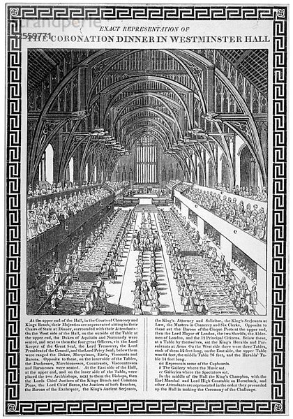 Krönungsdinner für Georg IV.  Westminster Hall  London  1821. Künstler: Anon