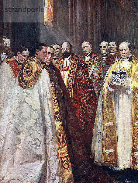 Der Erzbischof von Canterbury und York und andere Prälaten bei der Krönung. Künstler: Unbekannt