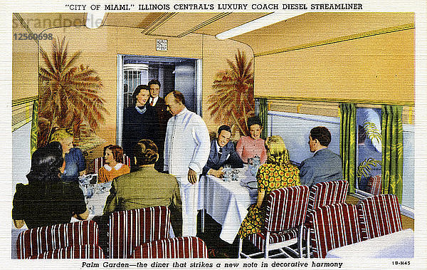 Palm Garden Speisewagen im City of Miami Streamliner Zug  USA  1941. Künstler: Unbekannt