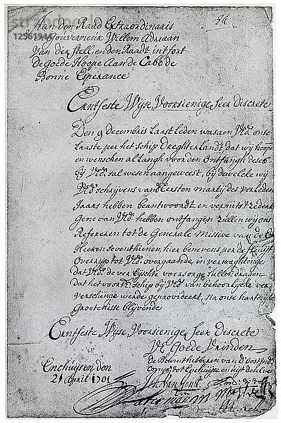 Ein Brief der Niederländischen Ostindien-Kompanie an Willem Adriaan van der Stel  18. Jahrhundert (1931). Künstler: Unbekannt