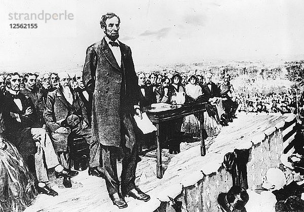 Präsident Abraham Lincoln bei seiner Ansprache in Gettysburg  1863. Künstler: Unbekannt