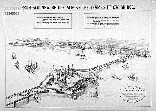 Entwurf von Frederic Barnett für eine doppelte Niederflurbrücke  London  1876. Künstler: Maclure  Macdonald  Macgregor