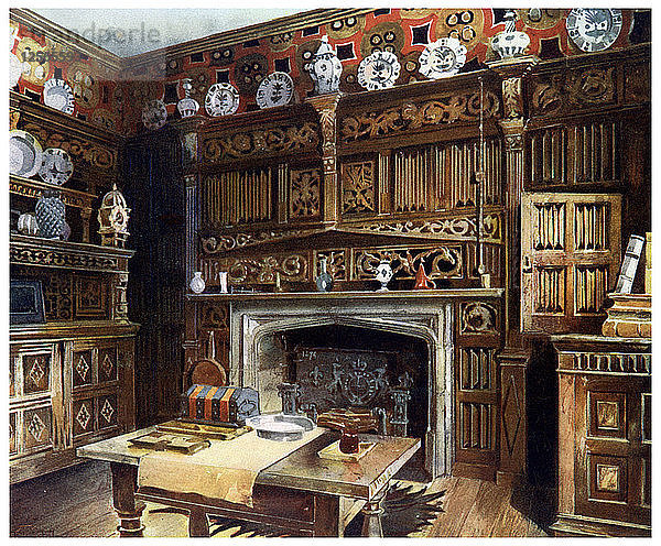 Das getäfelte Arbeitszimmer in Groombridge Place  Kent  1910  Künstler: Edwin Foley