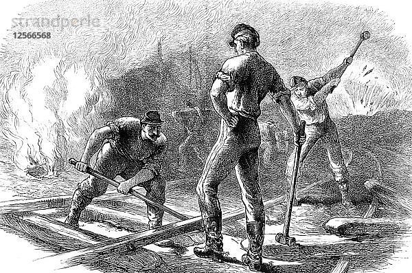 Truppen zerreißen eine Eisenbahnlinie  Amerikanischer Bürgerkrieg  1861-1865 (um 1880). Künstler: Unbekannt